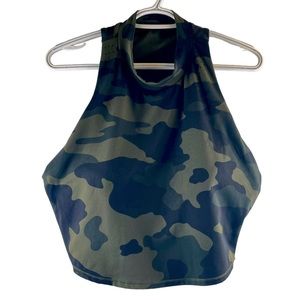 All in Motion, fitness tank, built in bra, crop, sleeveless, camo, workout top